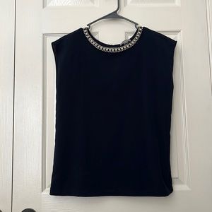 Jeweled Collar Navy Shirt
